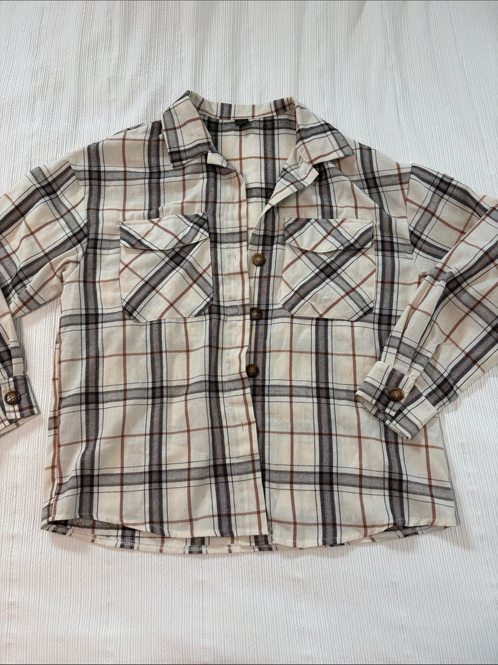 Cream Plaid Button-Up Shirt with Chest Pockets